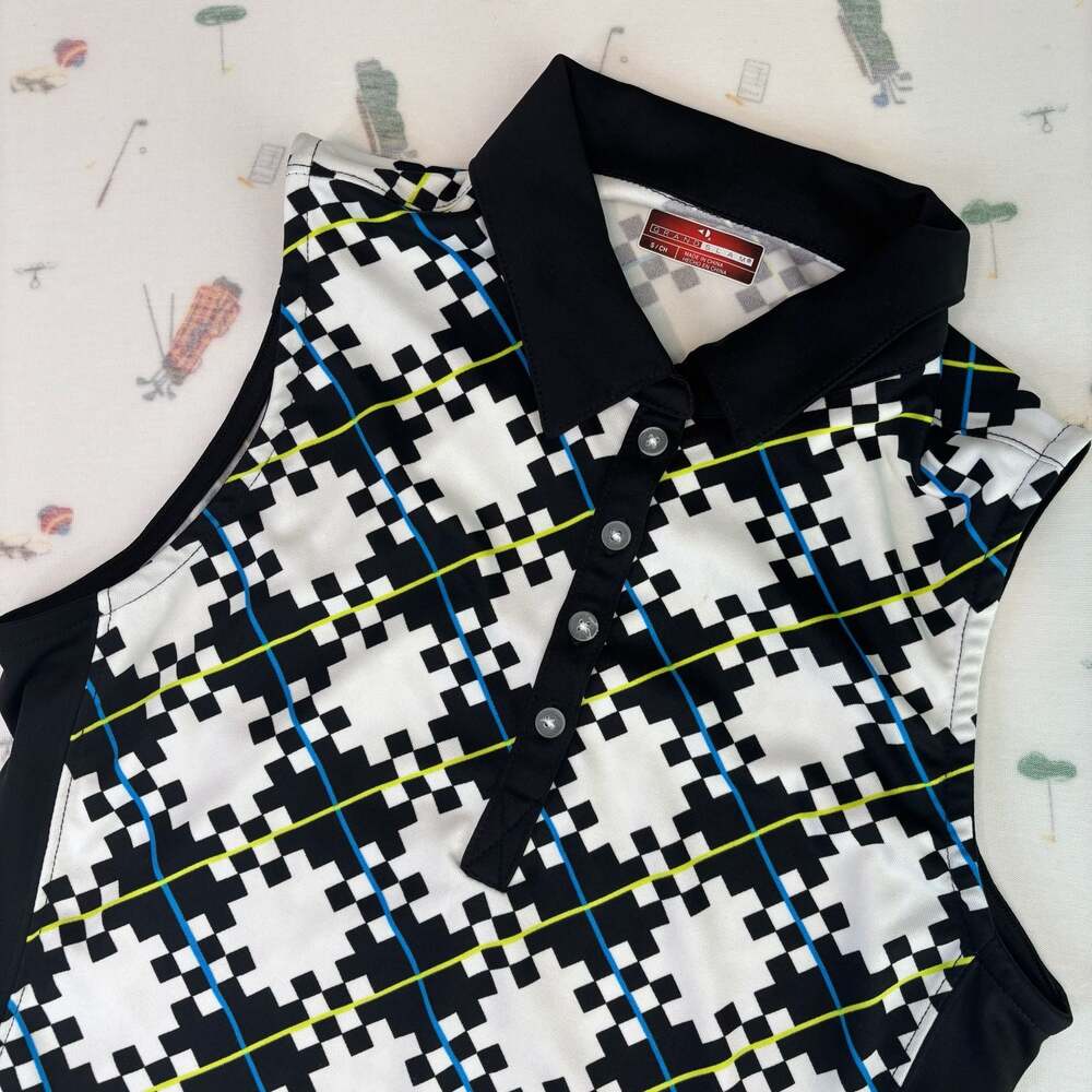 Grand Slam Women's Geometric Print Sleeveless Performance Golf Polo Shirt